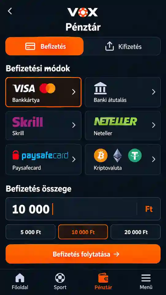 Vox pénztár befizetési módokkal