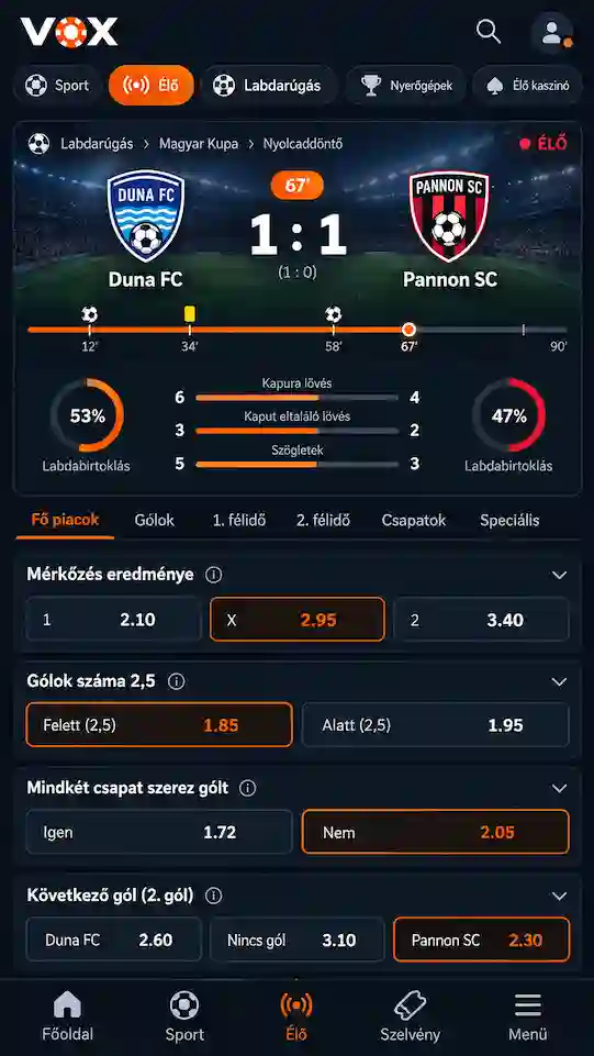 Vox sportfogadás élő mérkőzésekkel